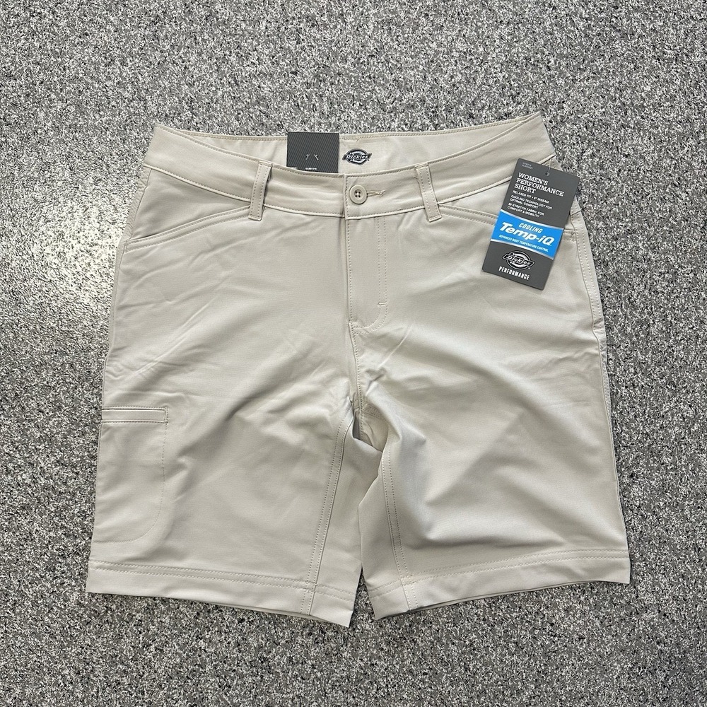 Dickies Shorts Womens 4 Beige Performance Workwear Cooling Temp IQ 9" Stretch